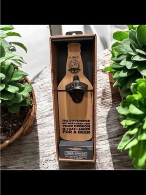 NIB 
BLKSMITH Solid Wood & Cast Iron Funny Wall Mounted Bottle Opener